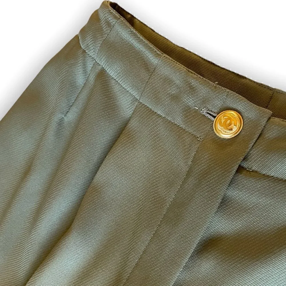 VINTAGE CHANEL Military Green Stunning High-Waisted Wool & Silk Tailored Pants